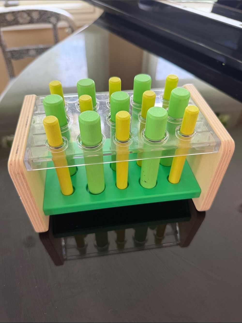 Green & Yellow Wooden Peg Pop Toy - Early Learning Stacker